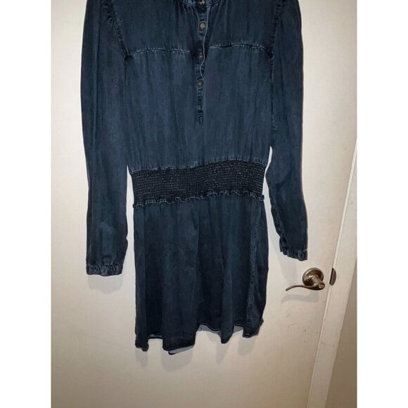 Rails Shawna  Long-Sleeve Smocked Waist Button-Front Denim Women's Dress Size L - Picture 6 of 11